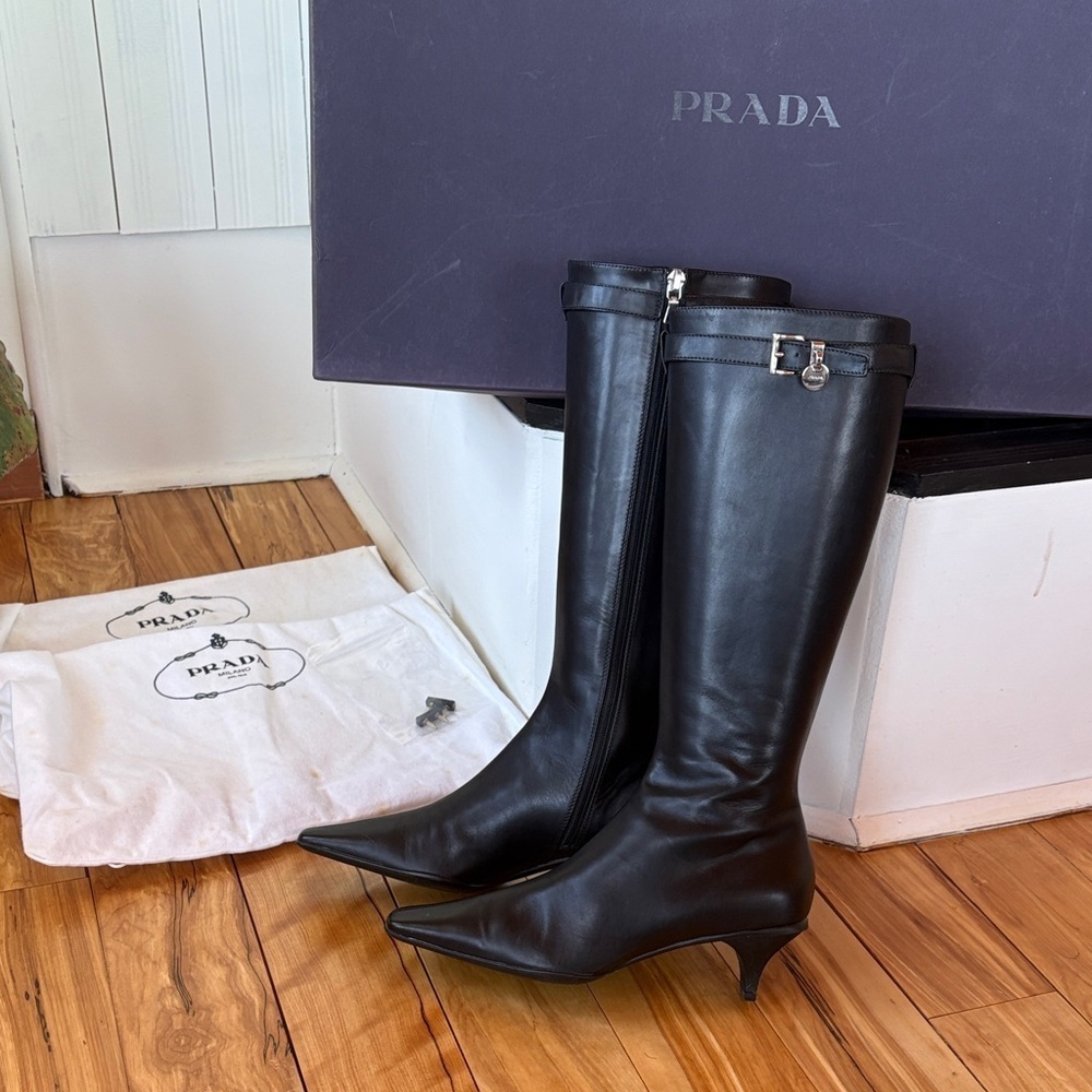 Prada Knee High Kitten Heel Boots